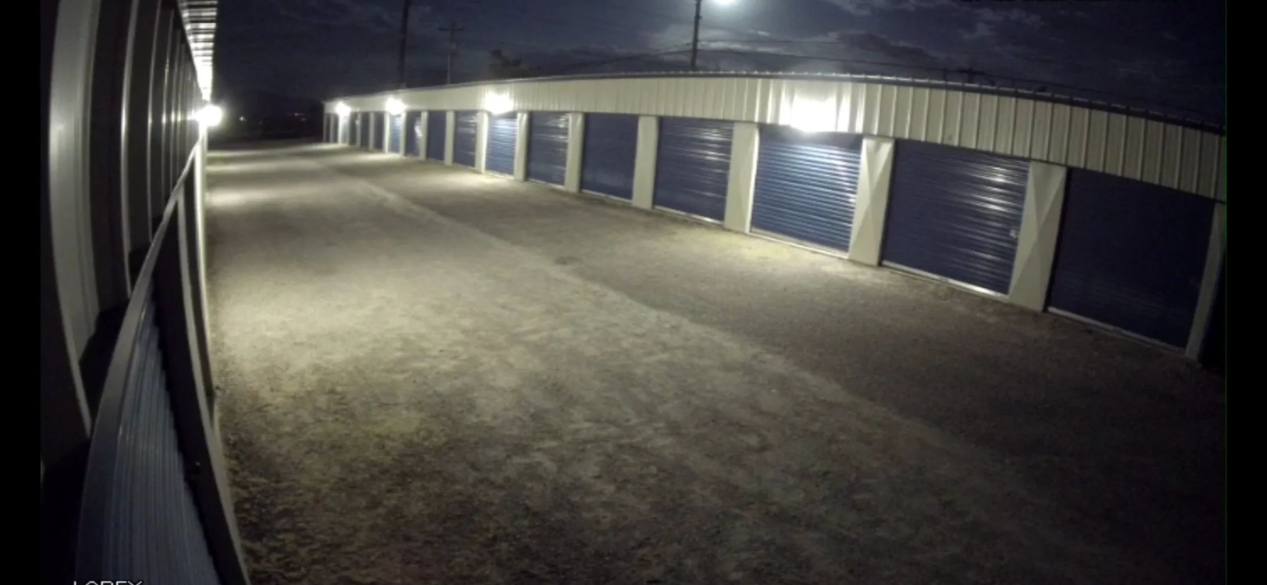 Storage units at night with lights