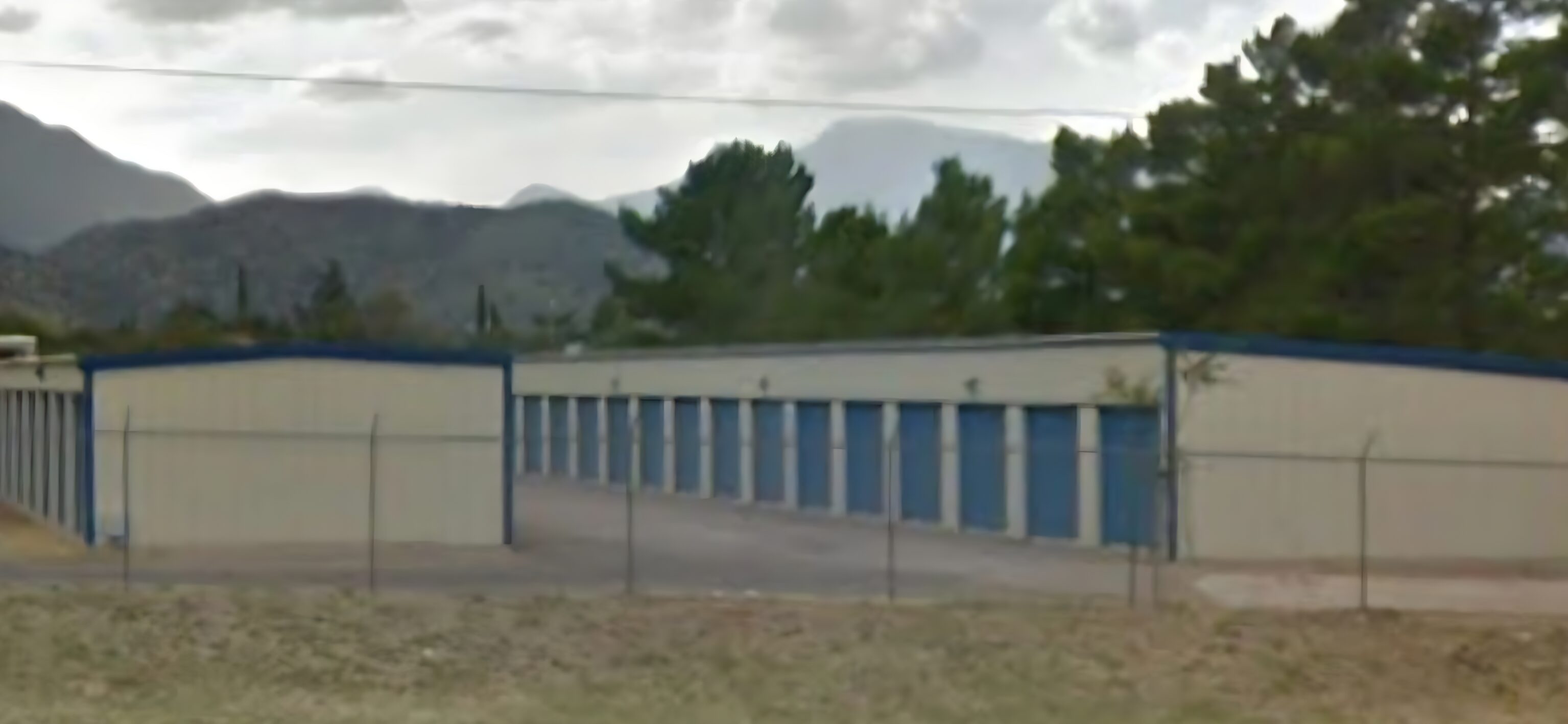 Storage units with mountain backdrop